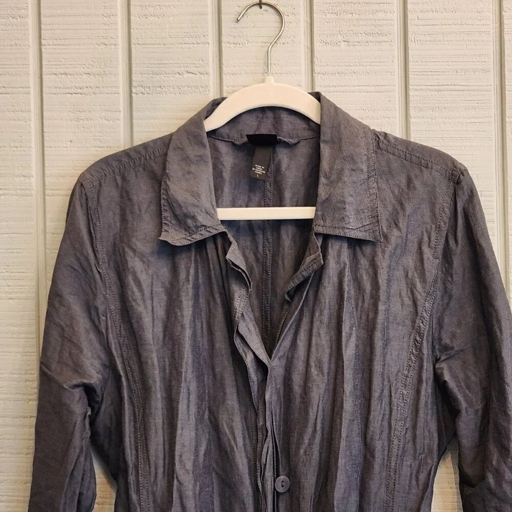 Eileen Fisher Crinkle Gray Belted Topper Coat Dress - Picture 2 of 6